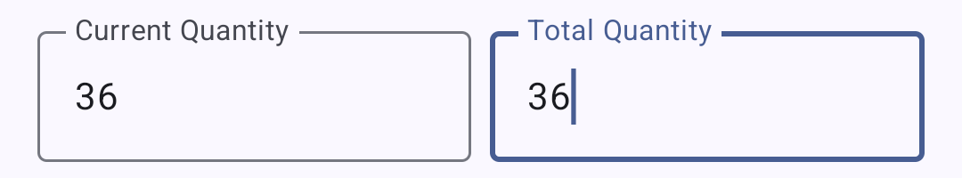 Edit Item fields: Current Quantity 36, Total Quantity 36.
